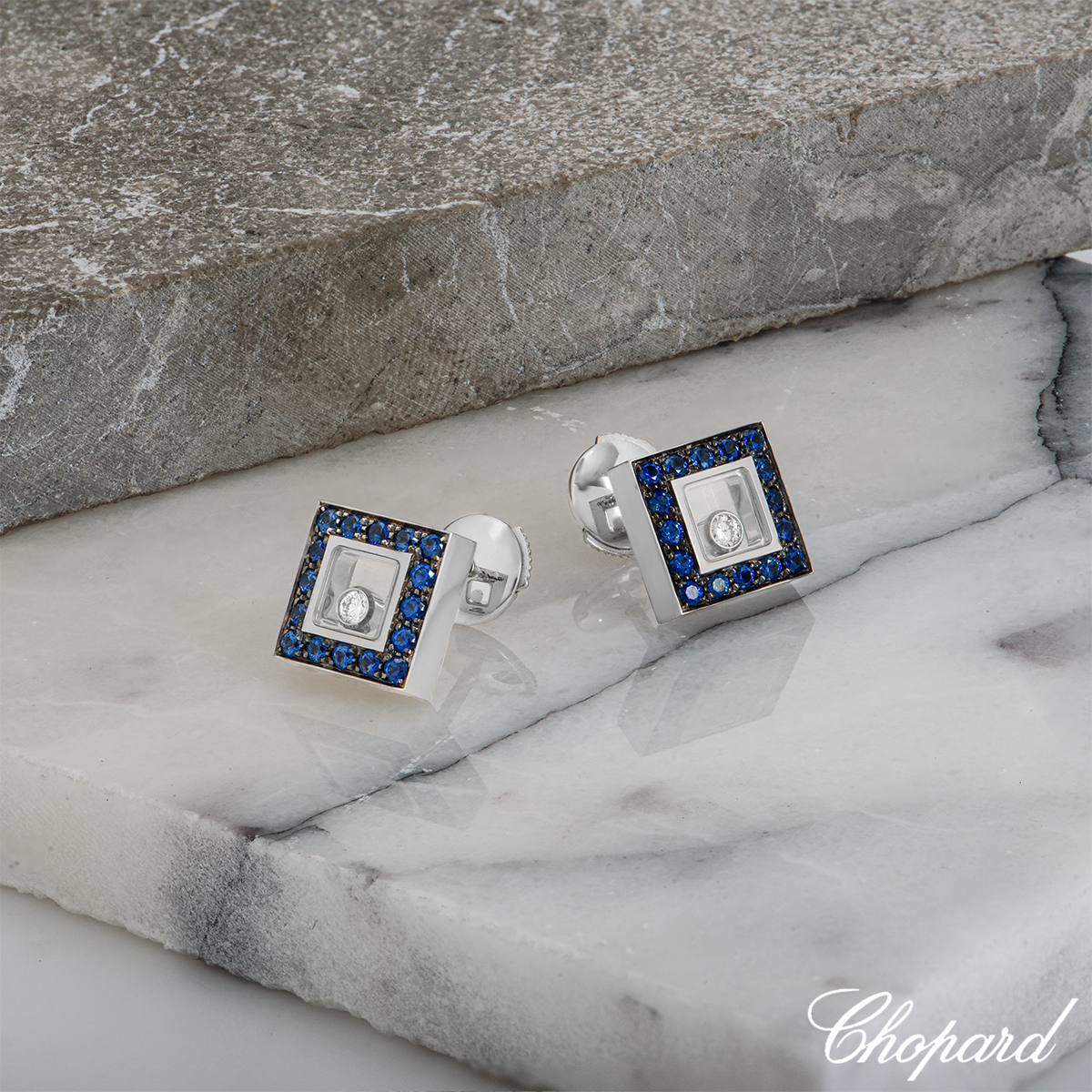 Chopard White Gold Sapphire Happy Diamonds Earrings 83/2896-1008